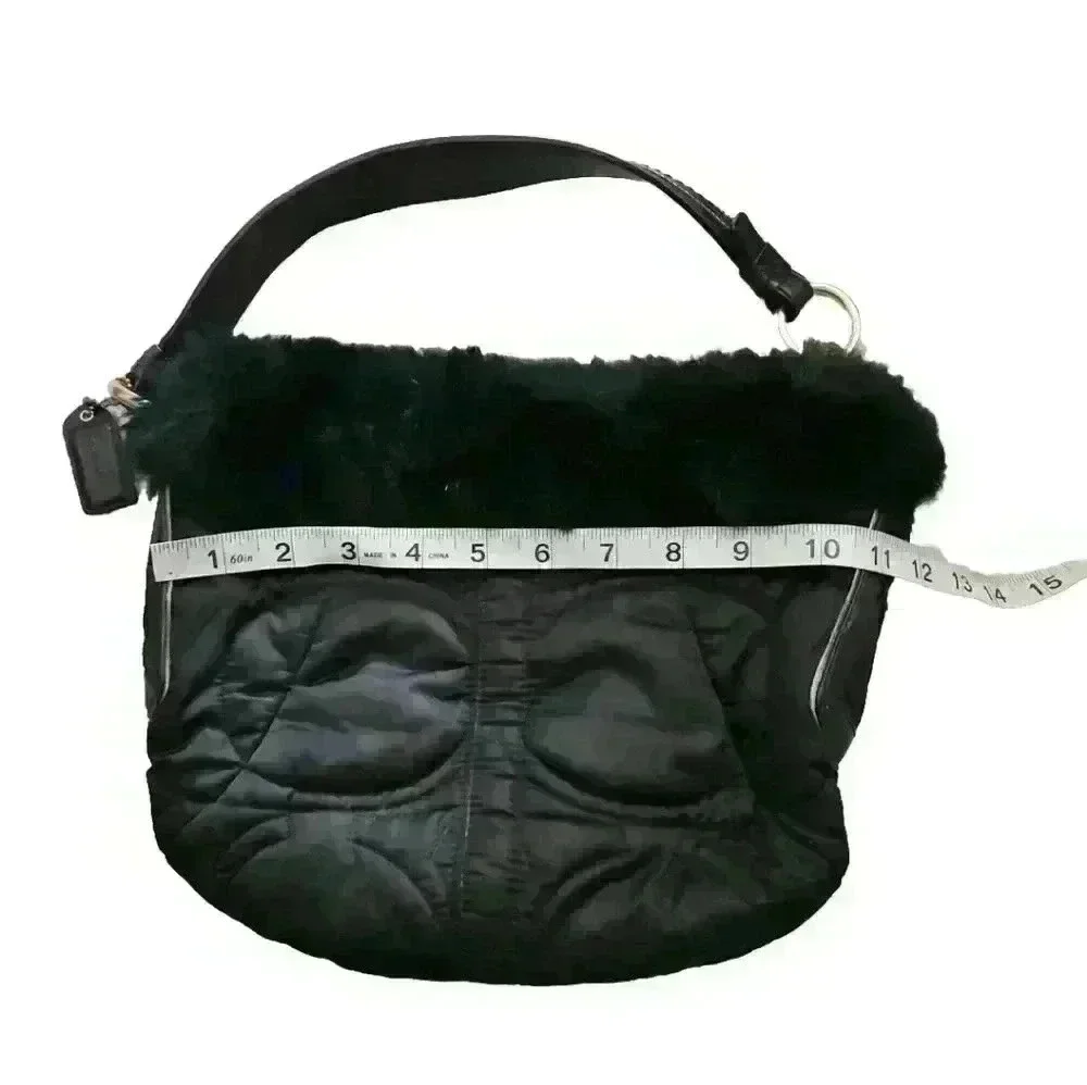 Coach Vintage Y2K Black Quilted Signature Rabbit Fur Trimmed Shoulder Bag - Picture 12 of 13